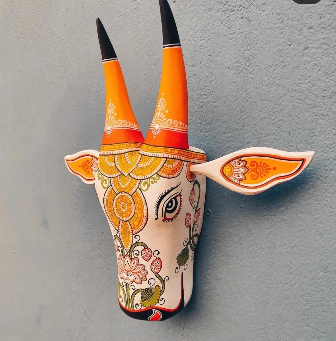 Pattachitra Bull Head Wall Hanging